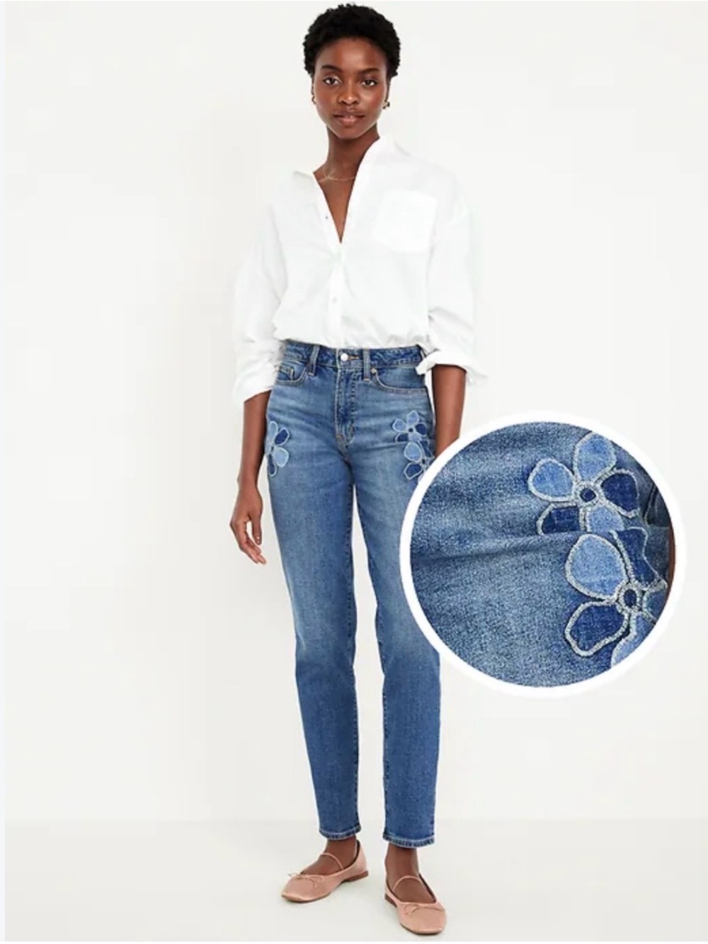 🆕 Old Navy High-Waisted OG Straight Floral Applique Ankle Jeans Women’s Size 6